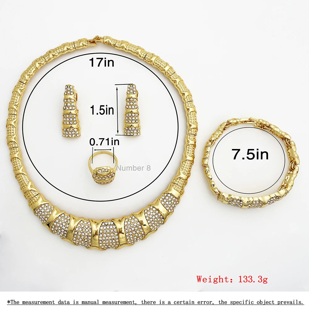 Dubai Jewelry Set For Women 18K Gold Plated Luxury Necklace Earrings Bracelet Ring For Wedding Party Mother's Day Gift On Sale