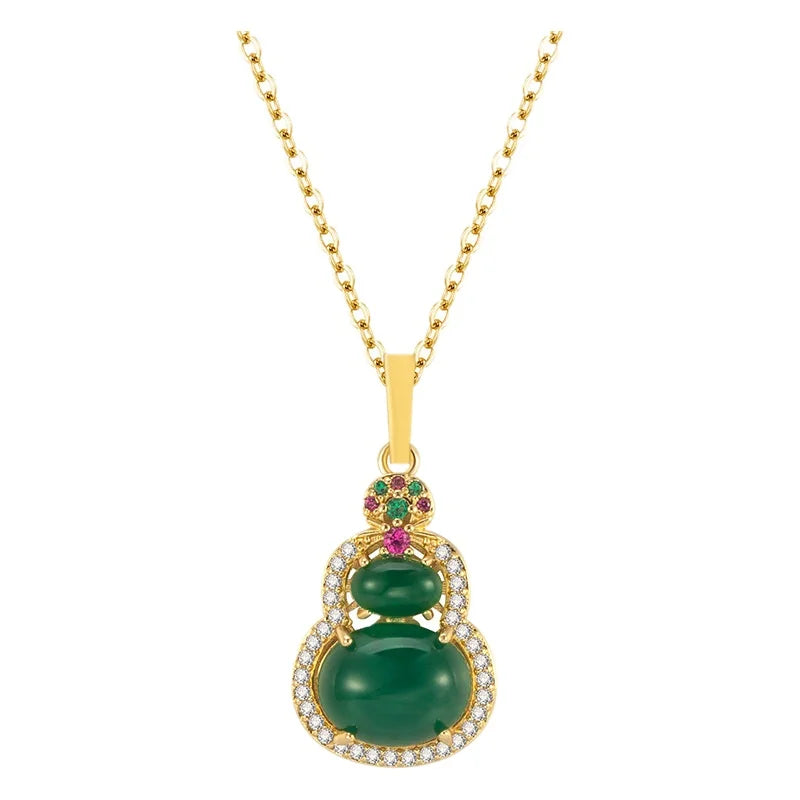 Jade Gourd Pendant Necklace – 18K Gold Plated