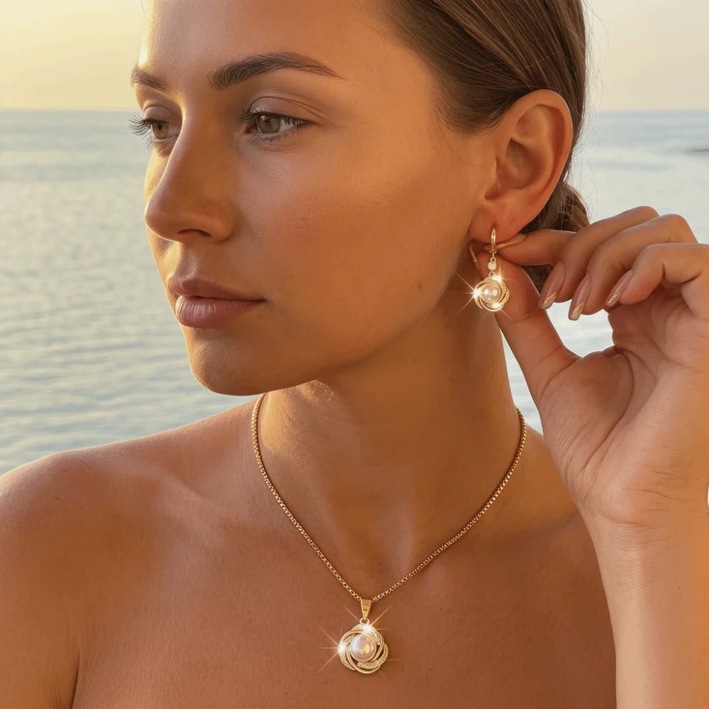 Versatile Zircon Jewelry Sets Dainty Trendy Imitation Pearl Jewelry Sets Elegant Shining Necklace Earrings Sets For Women