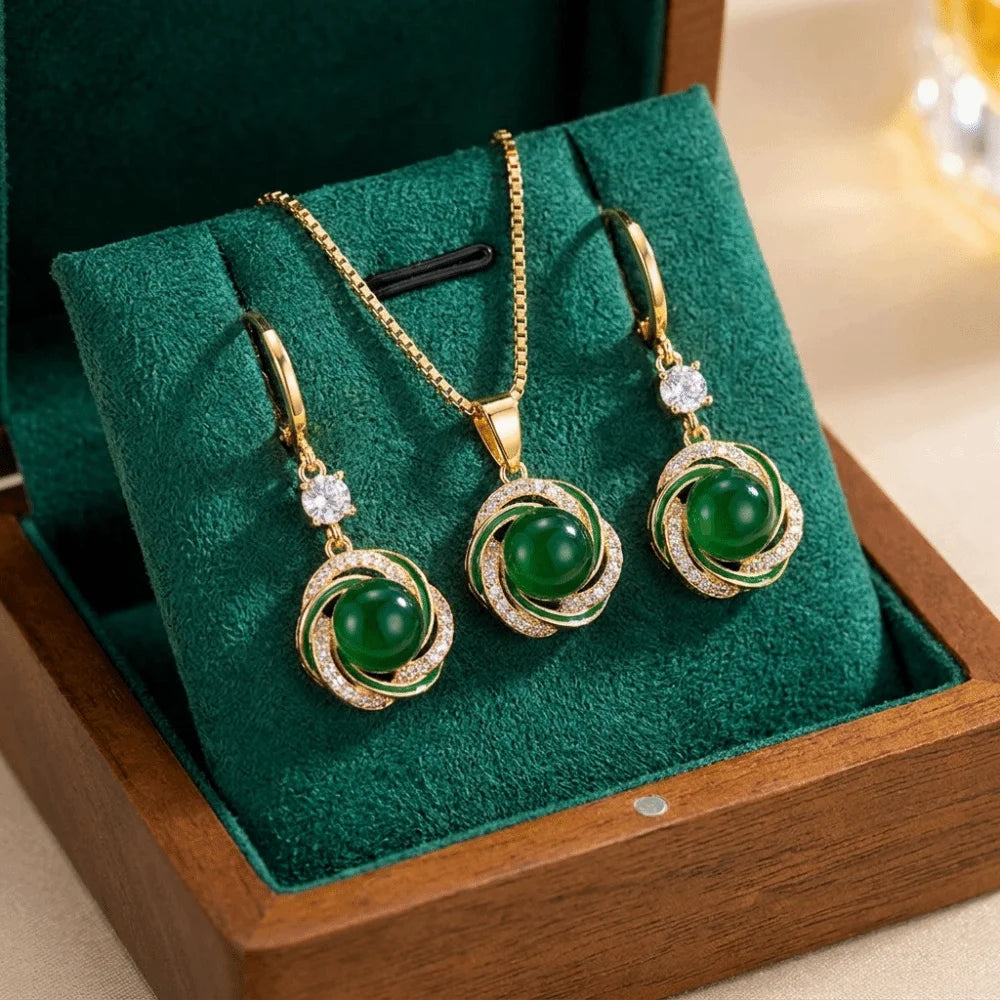 Versatile Zircon Jewelry Sets Dainty Trendy Imitation Pearl Jewelry Sets Elegant Shining Necklace Earrings Sets For Women
