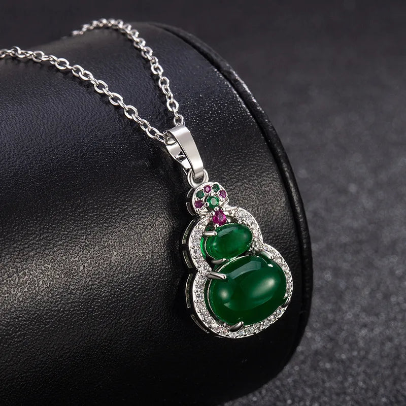 Jade Gourd Pendant Necklace – 18K Gold Plated