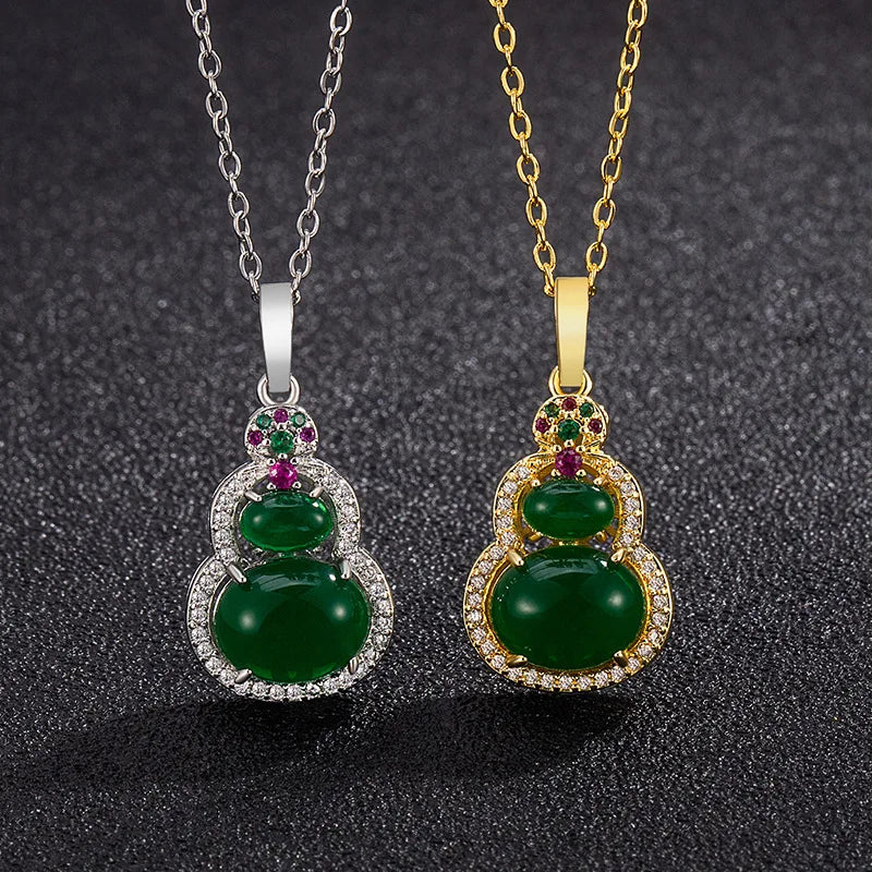 Jade Gourd Pendant Necklace – 18K Gold Plated